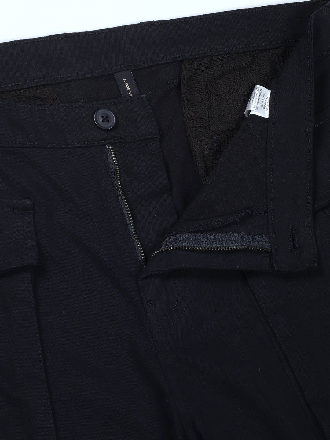 Thomas Scott Men Navy Regular Fit Cargos Cotton Trousers