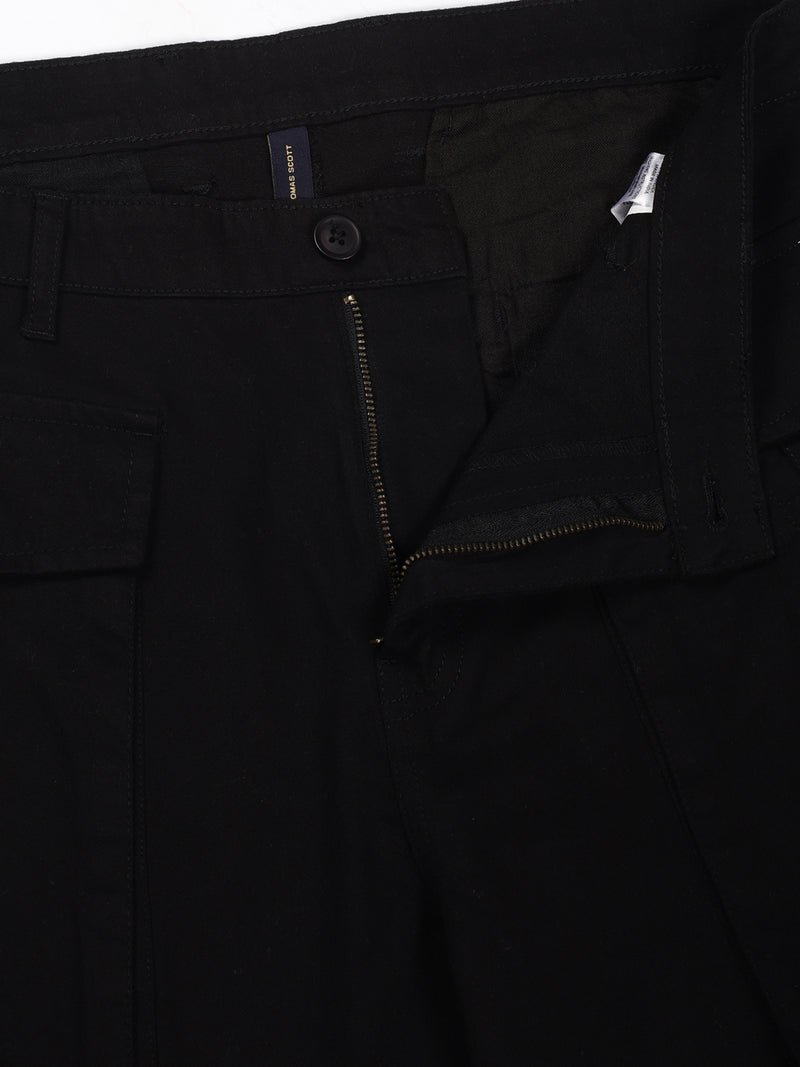 Thomas Scott Men Zed Black Regular Fit Cargos Cotton Trousers