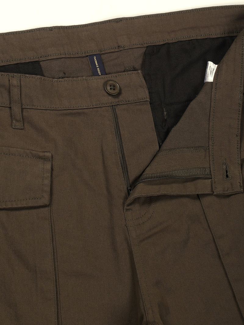 Thomas Scott Men Mehandi Regular Fit Cargos Cotton Trousers