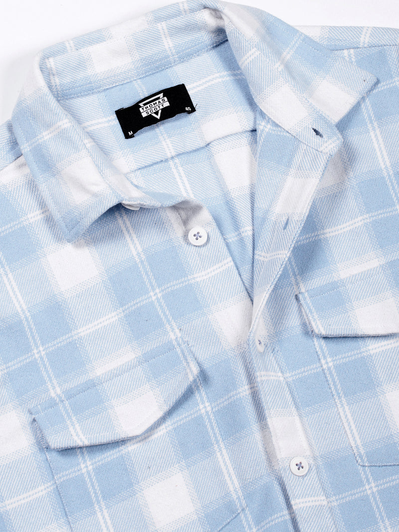 Thomas Scott Men Blue Regular Fit Long Sleeves Windowpane Checks Casual Shirt