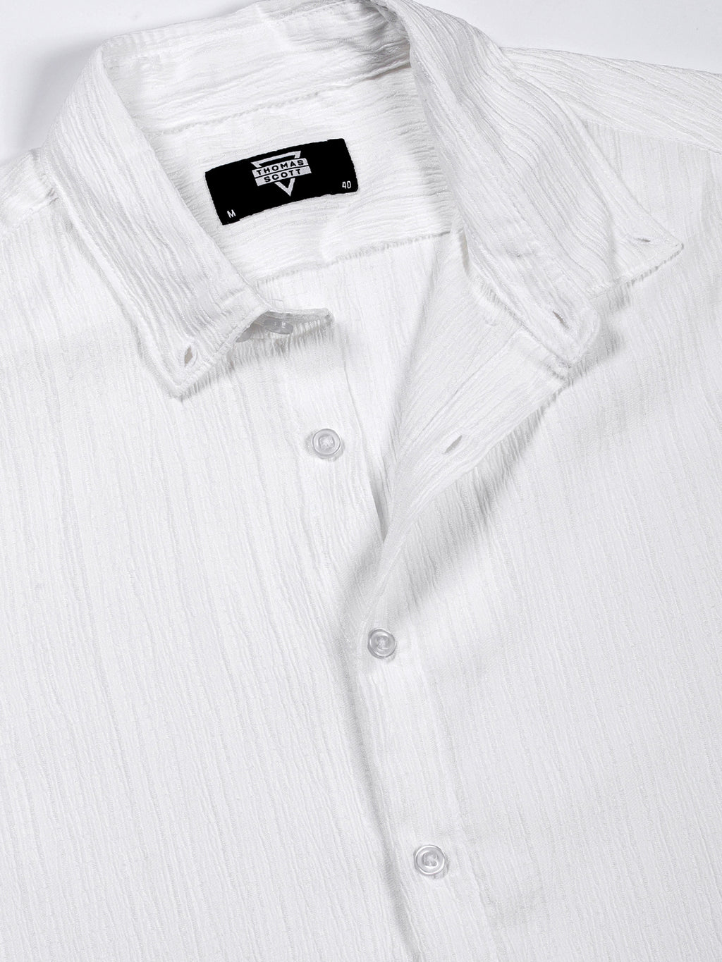 Thomas Scott Men White Slim Fit Long Sleeves Textured Casual Shirt