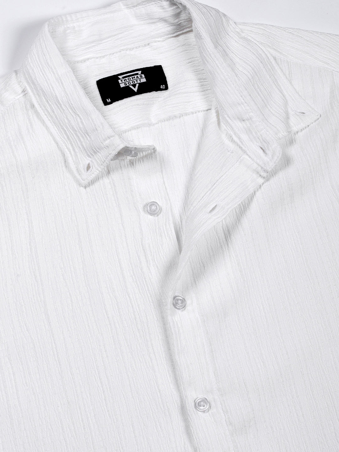 Thomas Scott Men White Slim Fit Long Sleeves Textured Casual Shirt