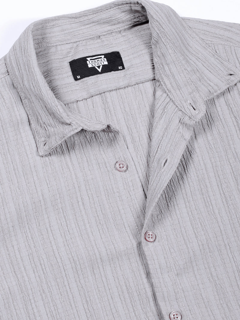 Thomas Scott Men Grey Slim Fit Long Sleeves Textured Casual Shirt