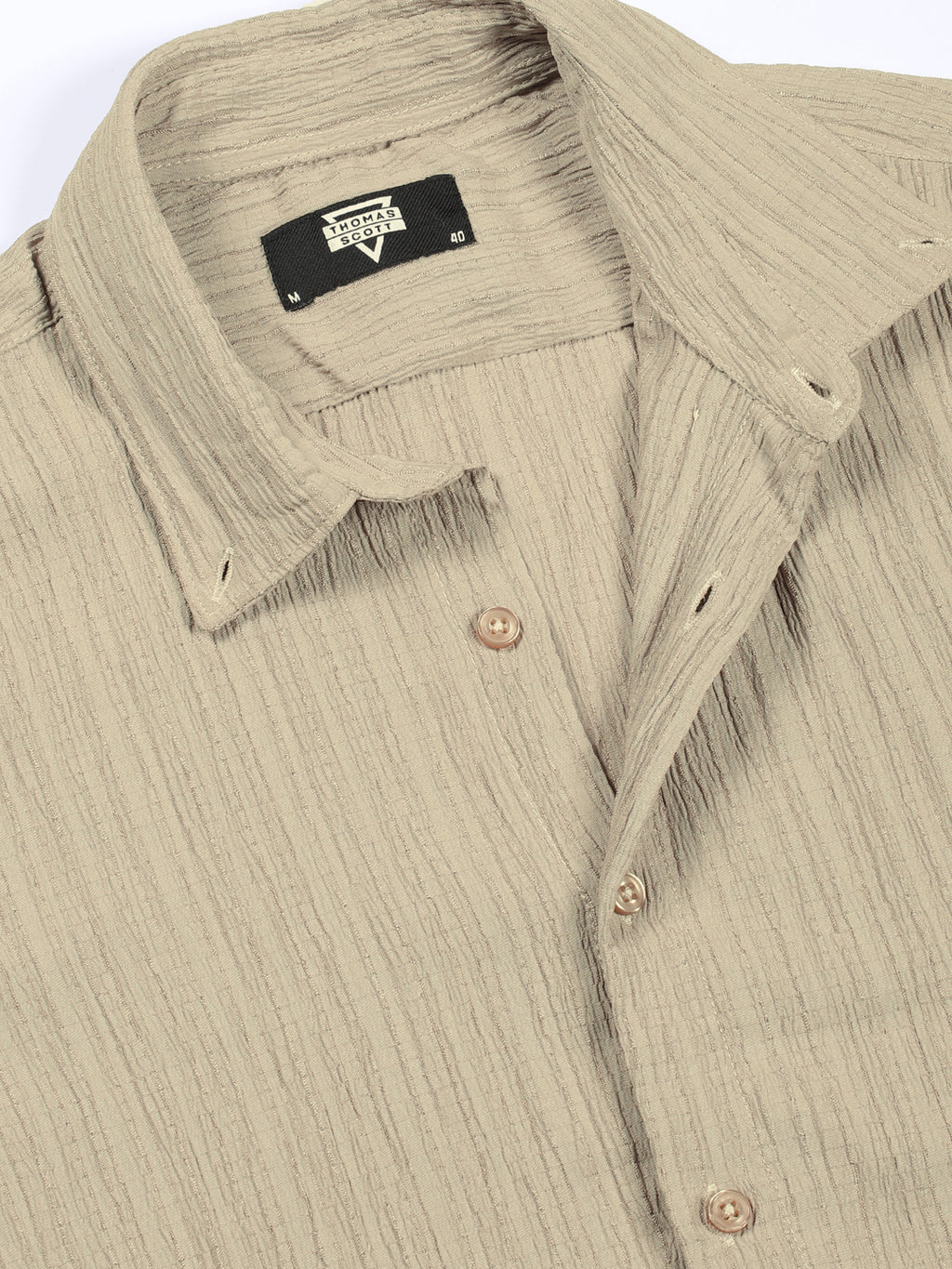 Thomas Scott Men Beige Slim Fit Long Sleeves Textured Casual Shirt