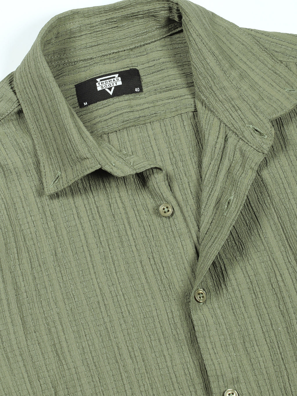Thomas Scott Men Olive Slim Fit Long Sleeves Textured Casual Shirt