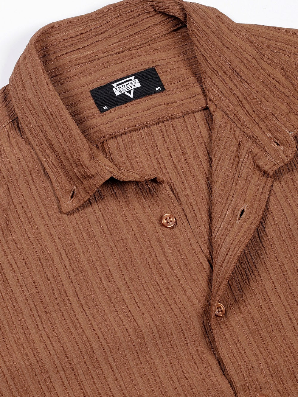 Thomas Scott Men Brown Slim Fit Long Sleeves Textured Casual Shirt