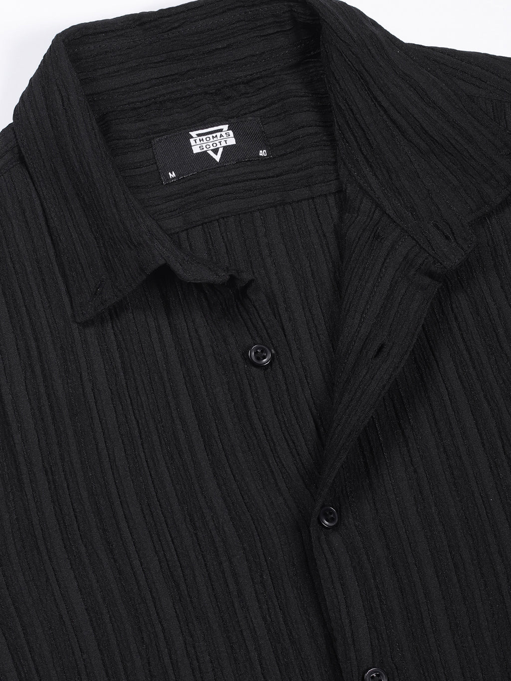 Thomas Scott Men Black Slim Fit Long Sleeves Textured Casual Shirt