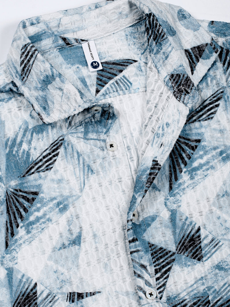 Thomas Scott Men Blue Slim Fit Long Sleeves Abstract Printed Casual Shirt
