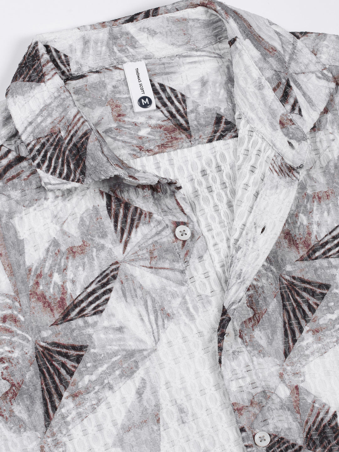 Thomas Scott Men Grey Slim Fit Long Sleeves Abstract Printed Casual Shirt