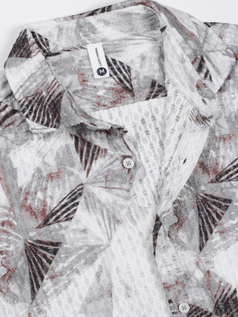 Thomas Scott Men Grey Slim Fit Long Sleeves Abstract Printed Casual Shirt