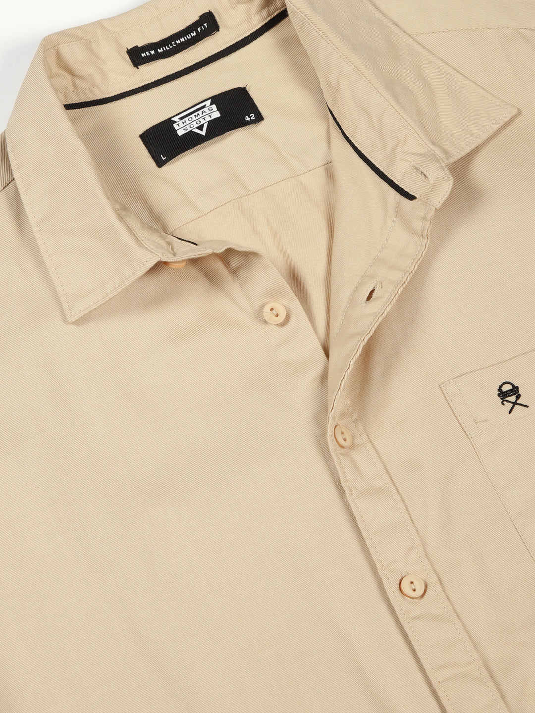 Thomas Scott Men Beige Slim Fit Long Sleeves Solid Cotton Casual Shirt