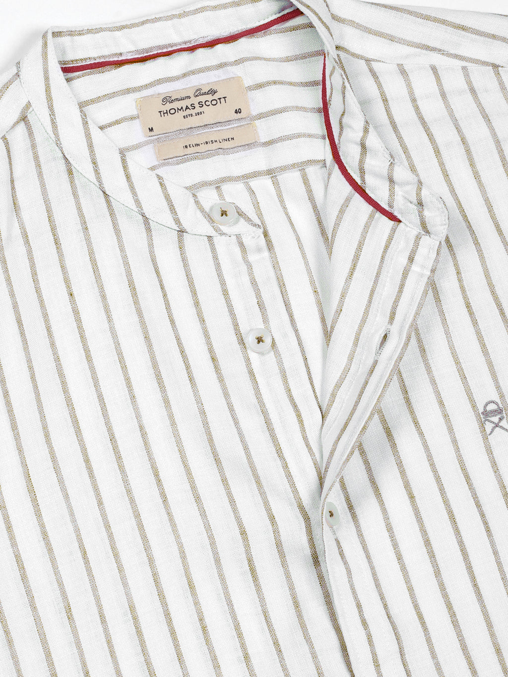 Thomas Scott Men Brown Slim Fit Vertical Stripes Linen Casual Shirt