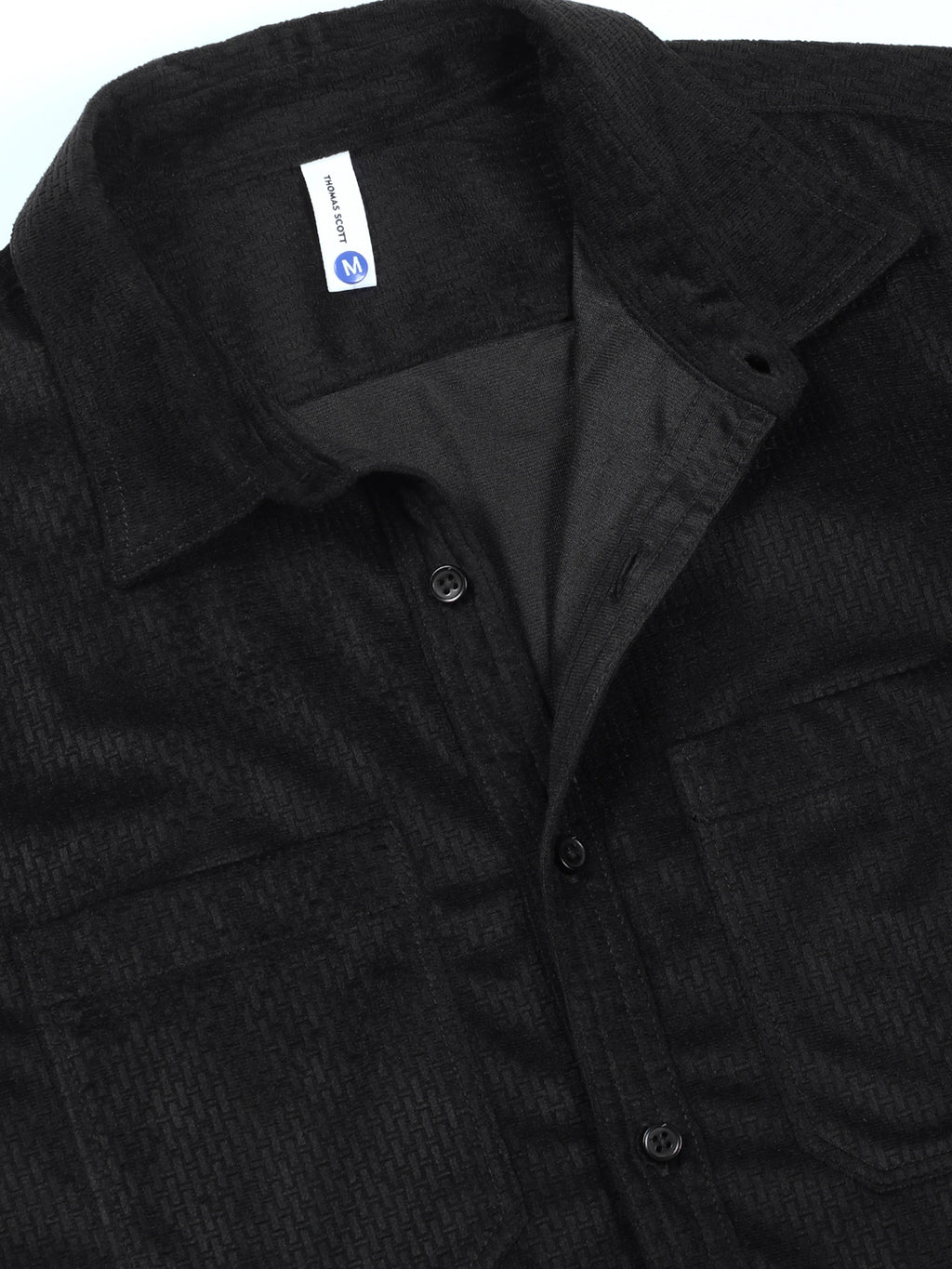 Thomas Scott Men Black Slim Fit Long Sleeves Self-Structured Velvet Casual Shirt
