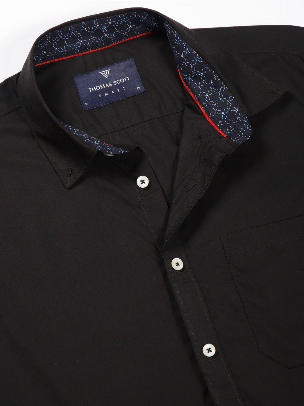 Thomas Scott Men Black Slim Fit Long Sleeves Solid Cotton Formal Shirt