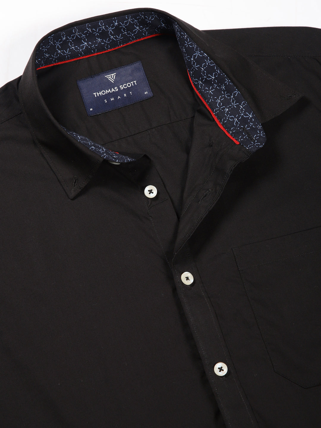 Thomas Scott Men Black Slim Fit Long Sleeves Solid Cotton Formal Shirt
