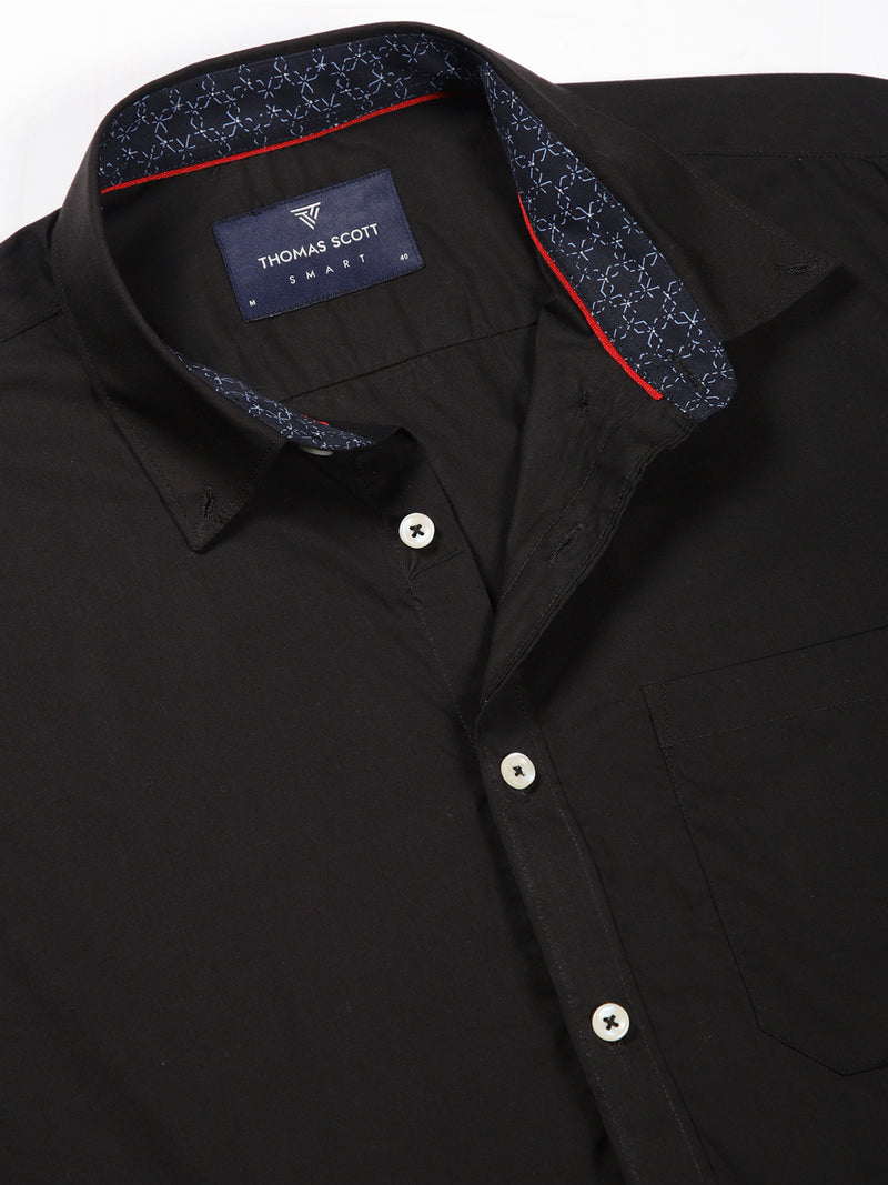 Thomas Scott Men Black Slim Fit Long Sleeves Solid Cotton Formal Shirt