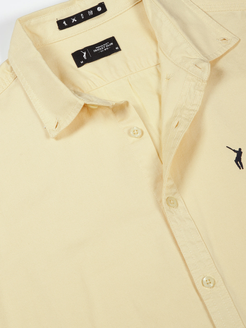 Thomas Scott Men Yellow Button Down Collar Slim Fit Solid Cotton Casual Shirt