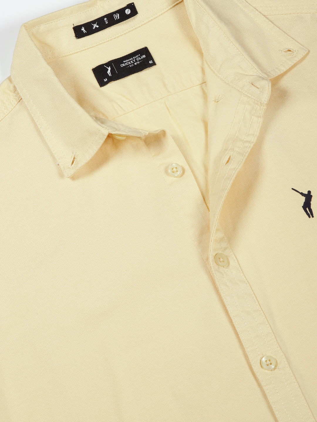 Thomas Scott Men Yellow Button Down Collar Slim Fit Solid Cotton Casual Shirt