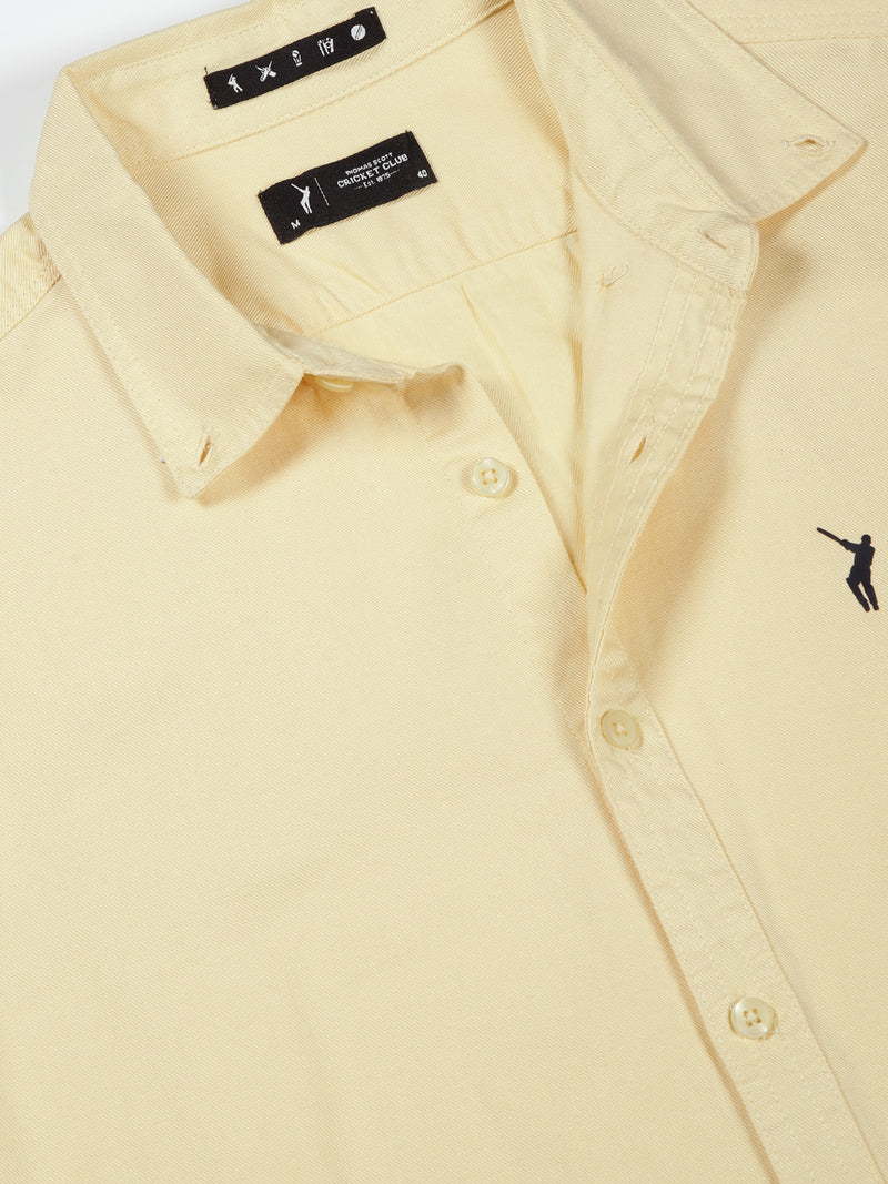 Thomas Scott Men Yellow Button Down Collar Slim Fit Solid Cotton Casual Shirt