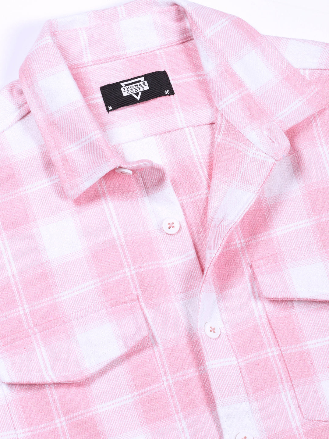 Thomas Scott Men Pink Regular Fit Long Sleeves Windowpane Checks Casual Shirt