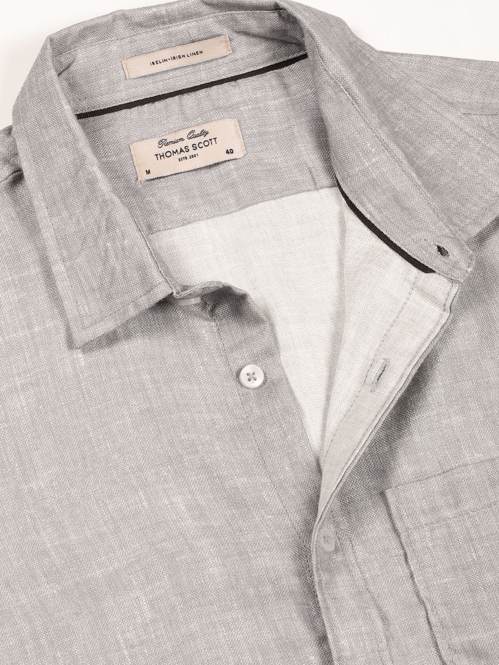 Thomas Scott Men Grey Slim Fit Long Sleeves Linen Casual Shirt