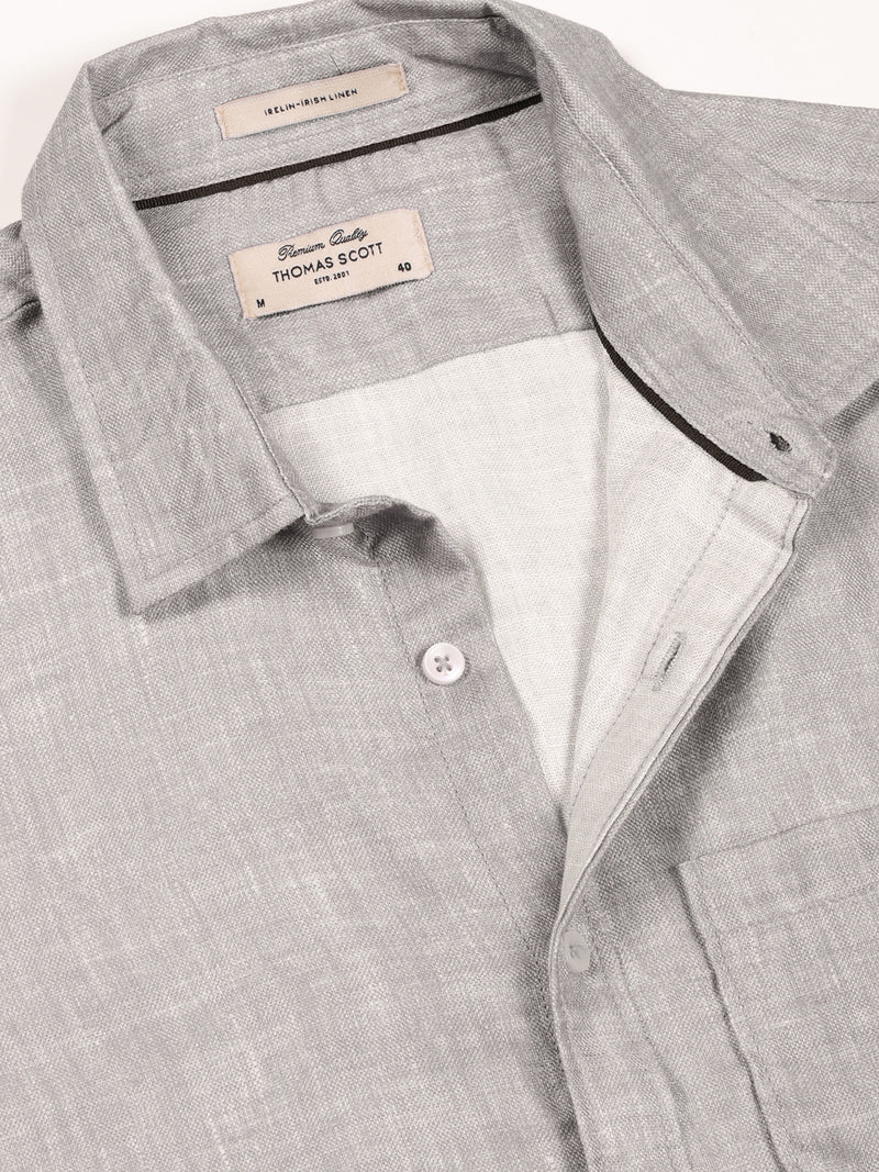 Thomas Scott Men Grey Slim Fit Long Sleeves Linen Casual Shirt