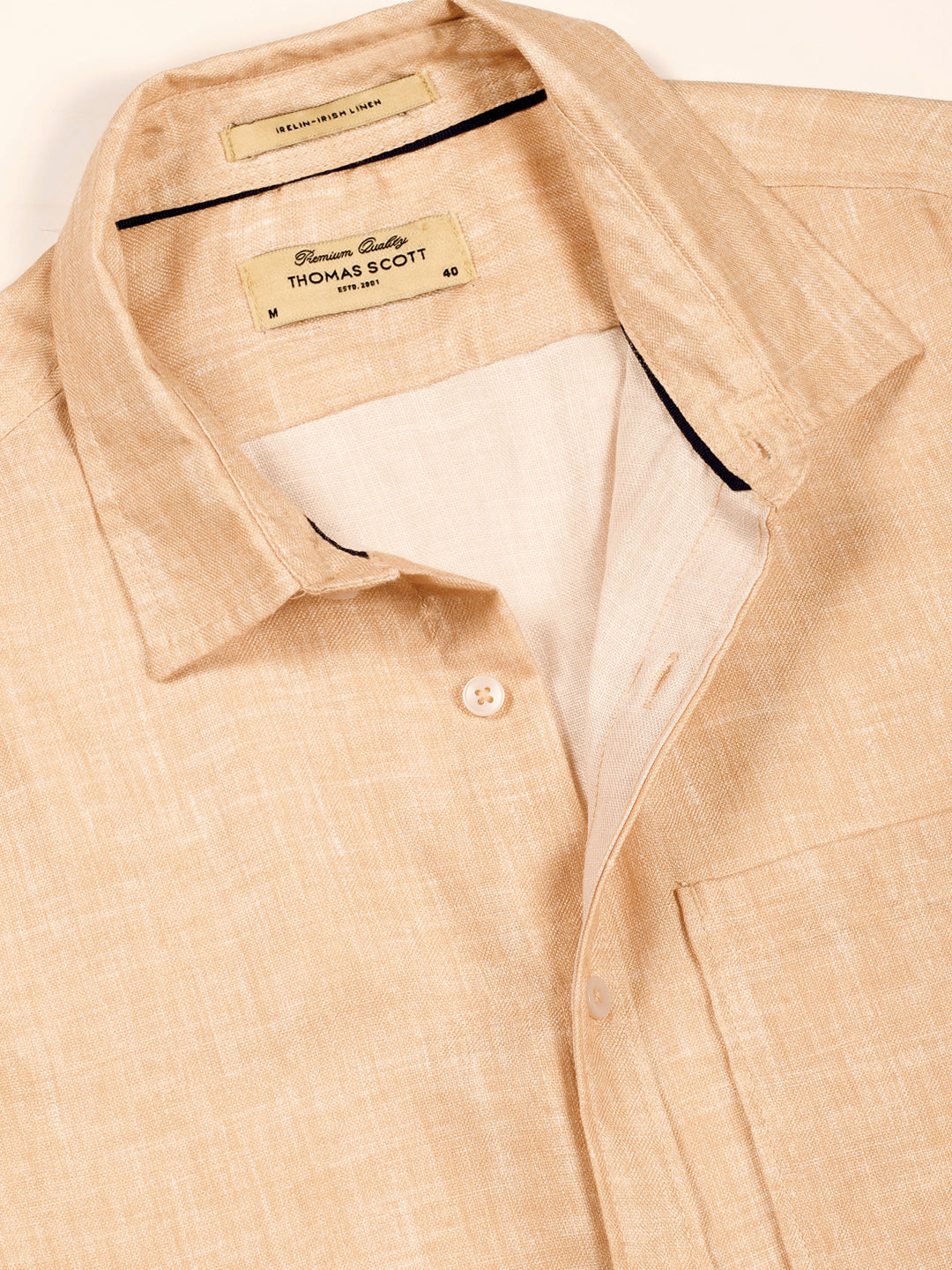 Thomas Scott Men Orange Slim Fit Long Sleeves Linen Casual Shirt
