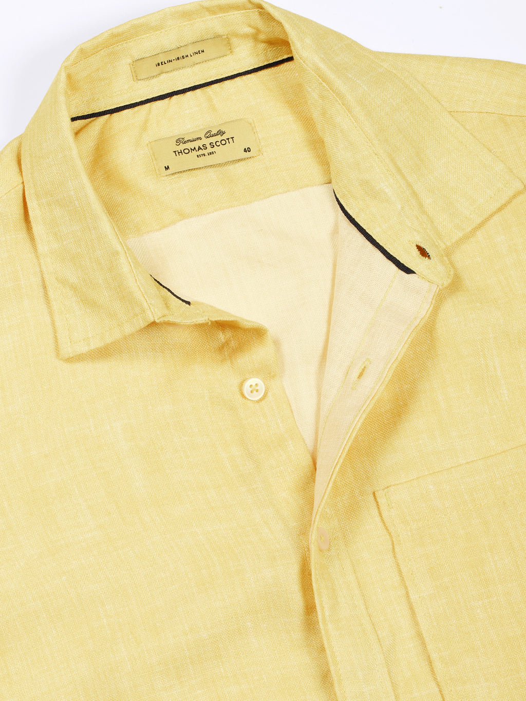 Thomas Scott Men Yellow Slim Fit Long Sleeves Linen Casual Shirt