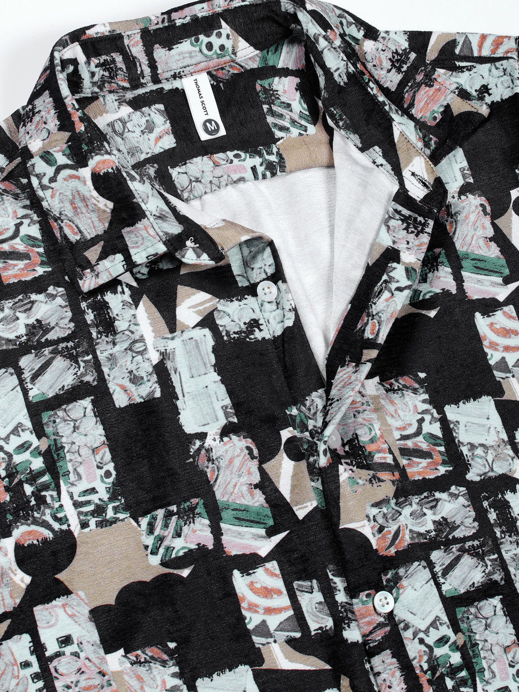 Thomas Scott Men Black Slim Fit Long Sleeves Abstract Printed Casual Shirt