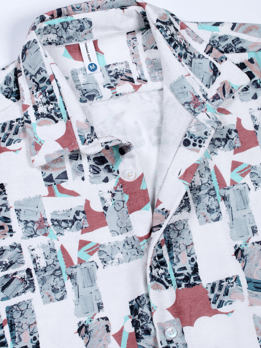 Thomas Scott Men White Slim Fit Long Sleeves Abstract Printed Casual Shirt