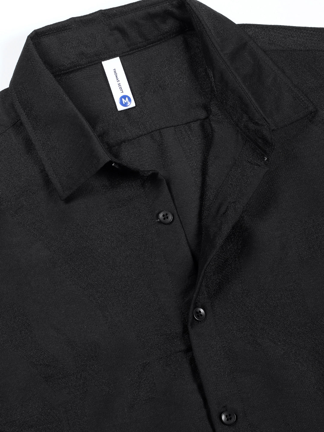 Thomas Scott Men Black Slim Fit Long Sleeves Solid Self Design Casual Shirt