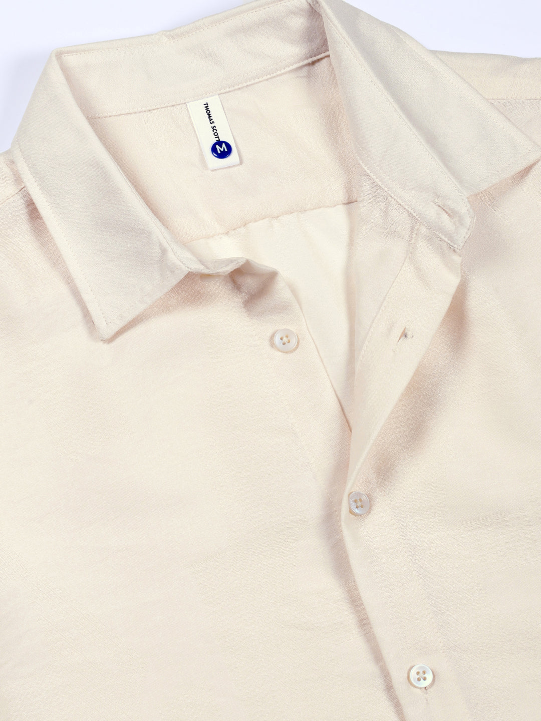 Thomas Scott Men Cream Slim Fit Long Sleeves Solid Self Design Casual Shirt