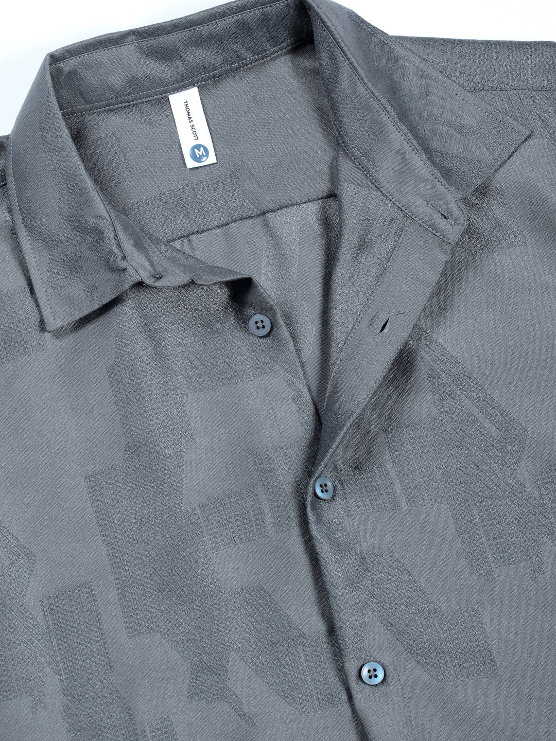 Thomas Scott Men Grey Slim Fit Long Sleeves Solid Self Design Casual Shirt