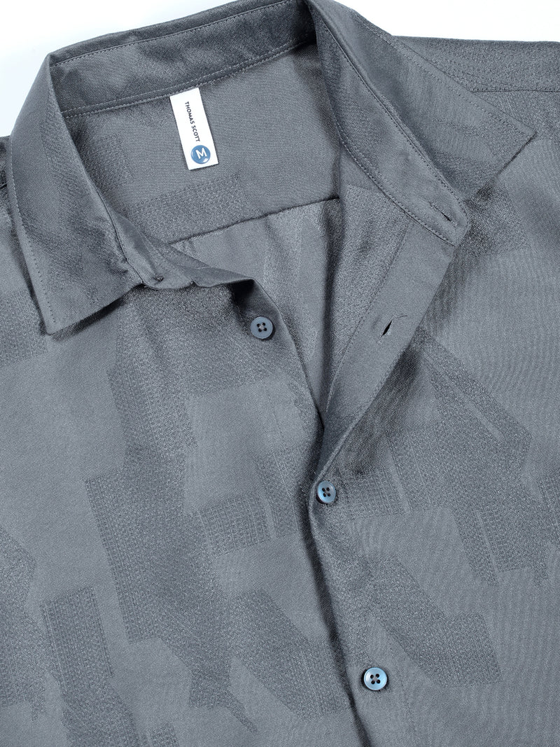 Thomas Scott Men Grey Slim Fit Long Sleeves Solid Self Design Casual Shirt