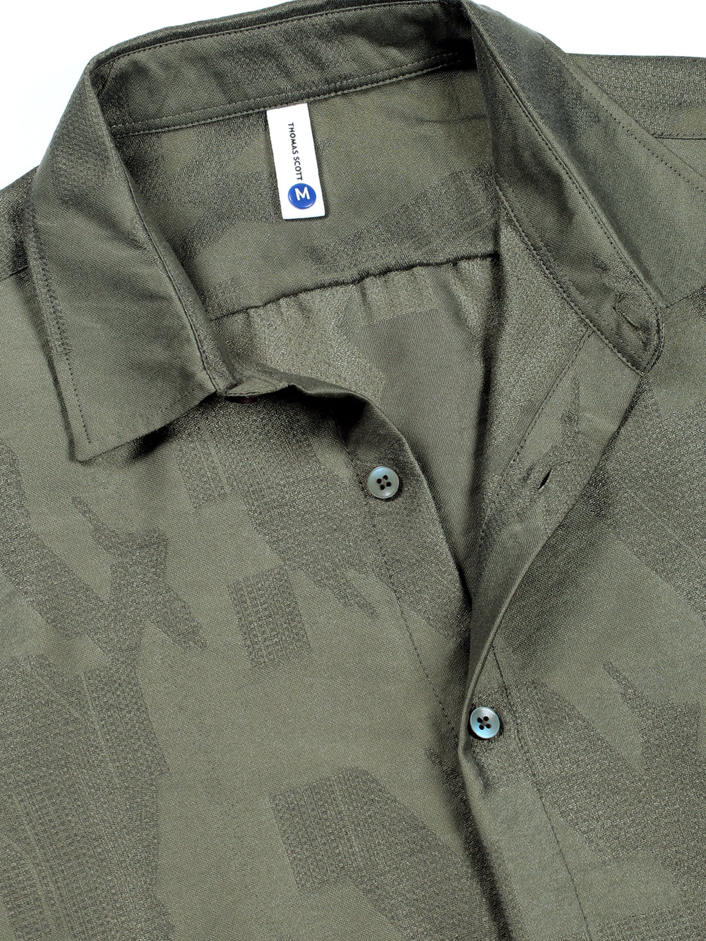 Thomas Scott Men Olive Slim Fit Long Sleeves Solid Self Design Casual Shirt