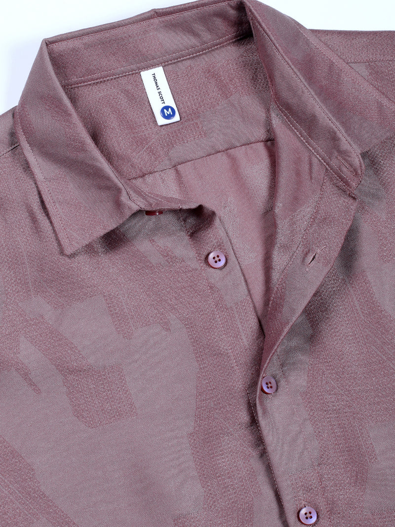 Thomas Scott Men Pink Slim Fit Long Sleeves Solid Self Design Casual Shirt
