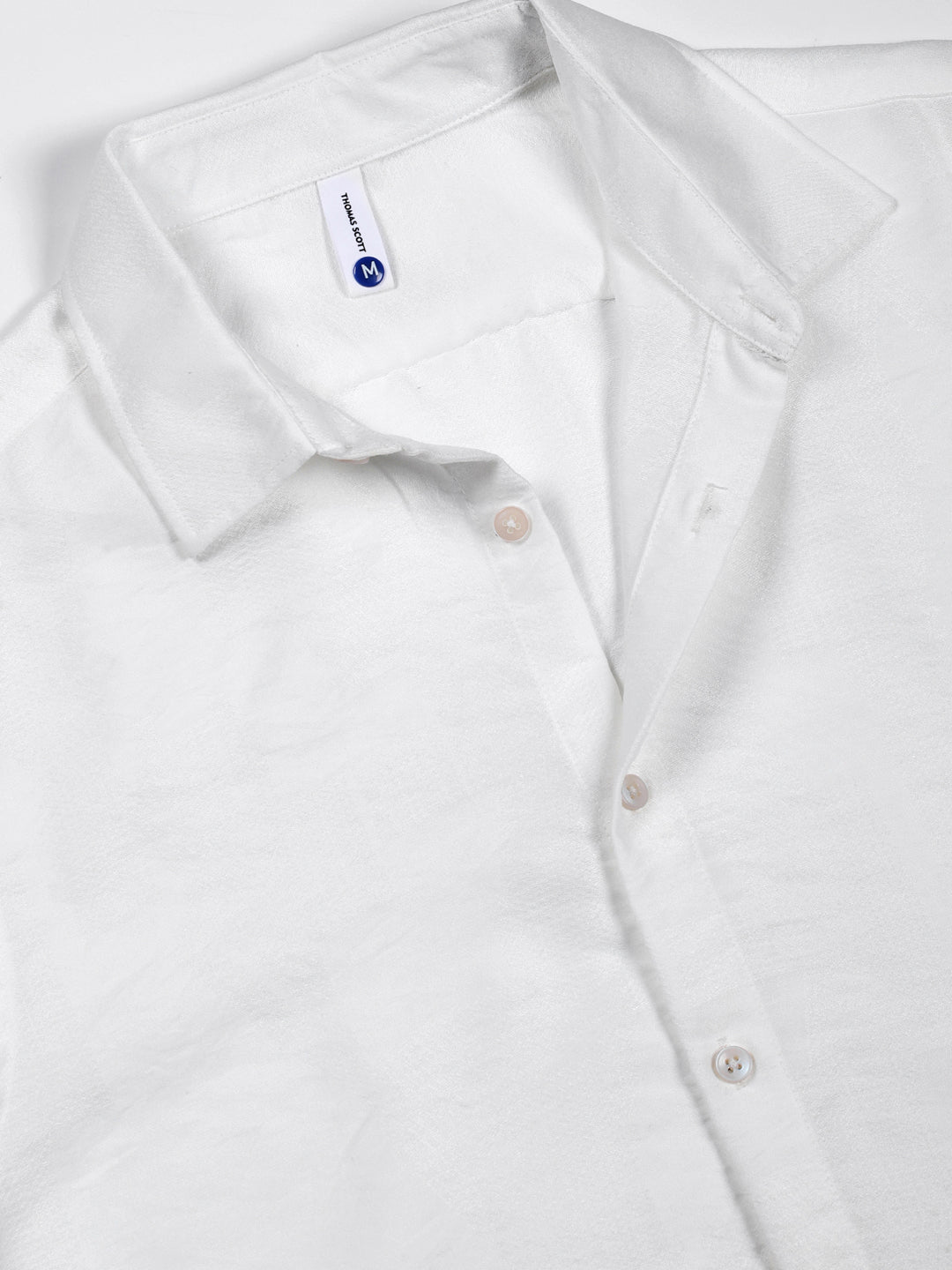 Thomas Scott Men White Slim Fit Long Sleeves Solid Self Design Casual Shirt