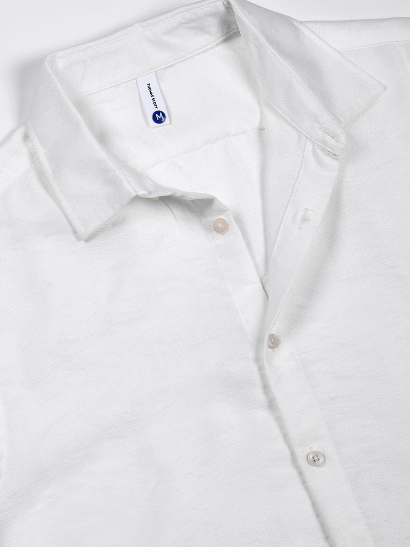 Thomas Scott Men White Slim Fit Long Sleeves Solid Self Design Casual Shirt
