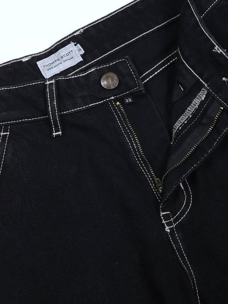 Thomas Scott Men Black Relaxed Fit Cargo Style Cotton Jeans