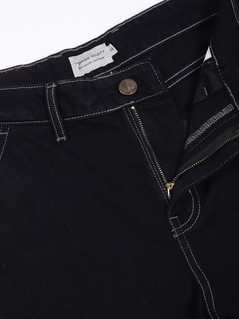 Thomas Scott Men Black Relaxed Fit Cargo Style Cotton Jeans