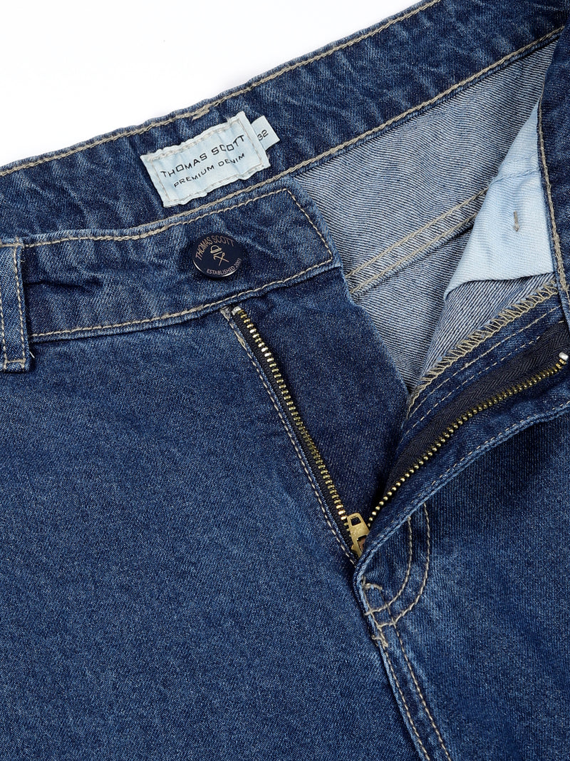 Thomas Scott Men Blue Relaxed Fit Cargo Style Cotton Jeans