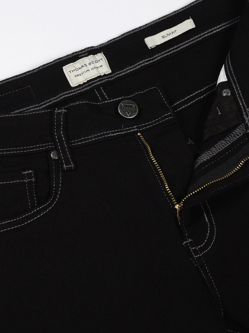 Thomas Scott Men Black Slim Fit Mid-Rise Clean Look Non stretchable Jeans