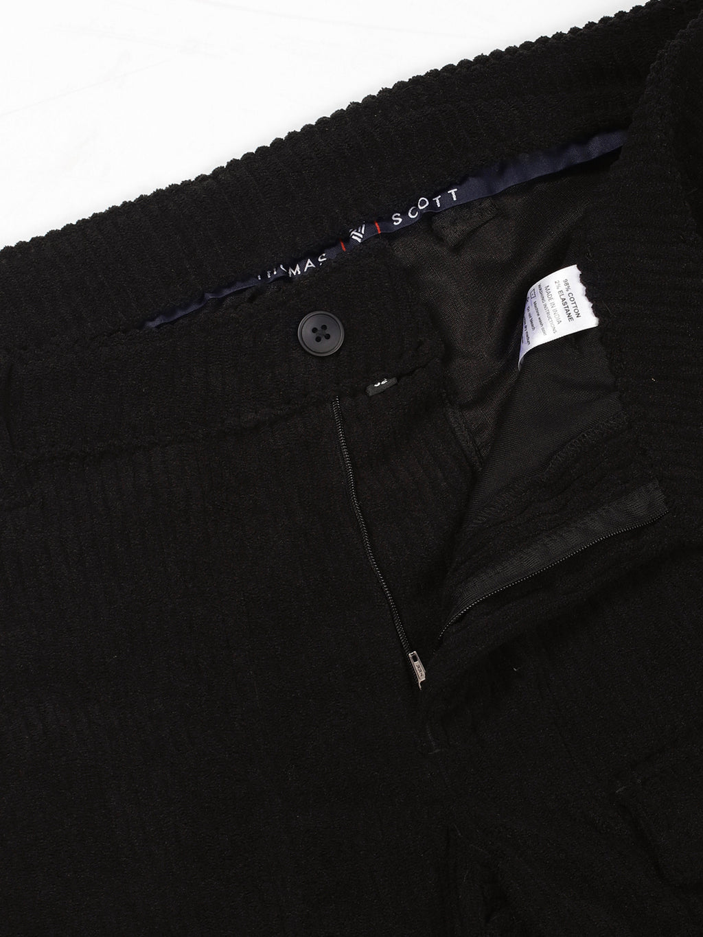 Thomas Scott Men Black Smart Straight Fit Corduroy Cargo Trouser