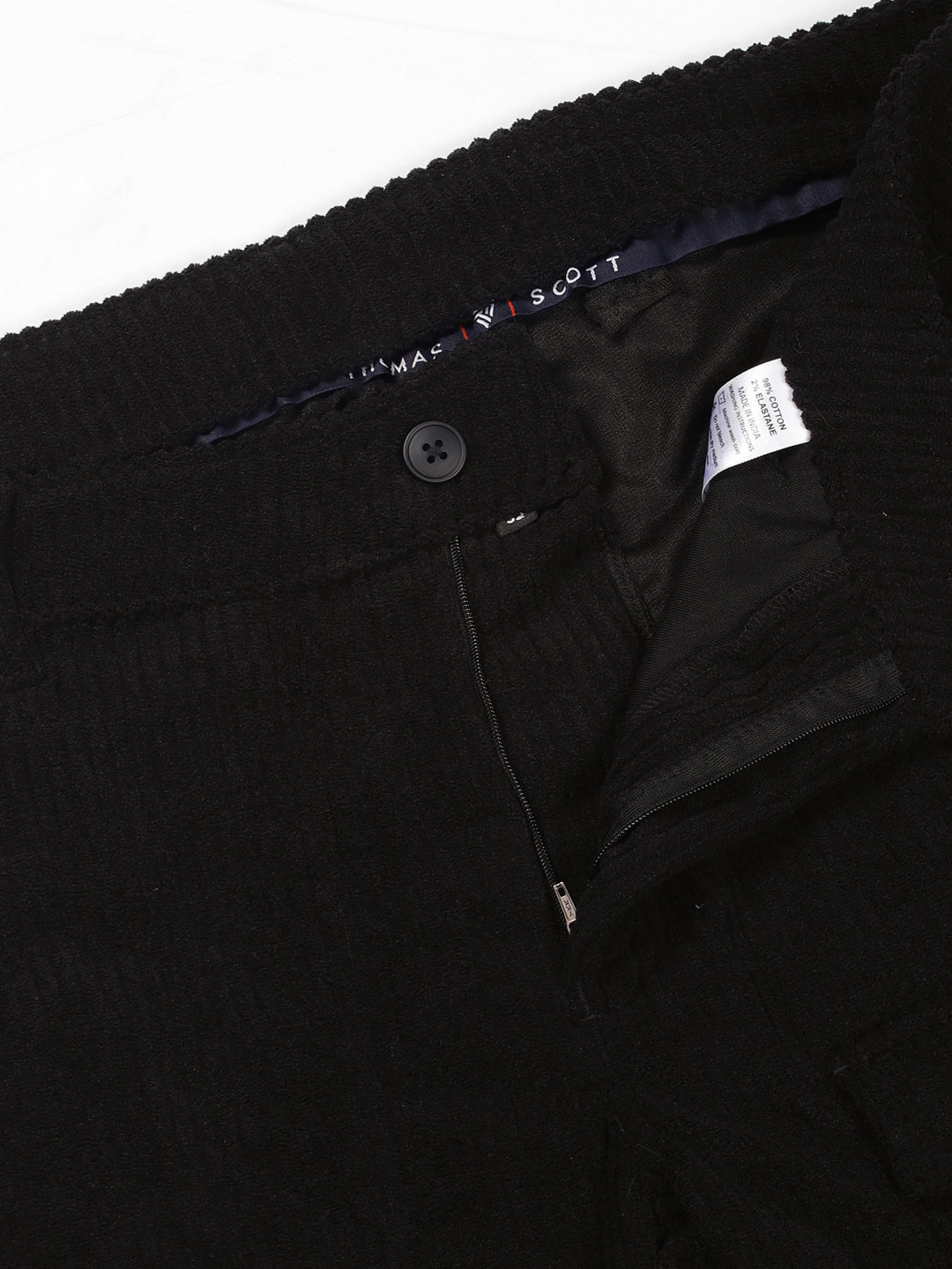 Thomas Scott Men Black Smart Straight Fit Corduroy Cargo Trouser