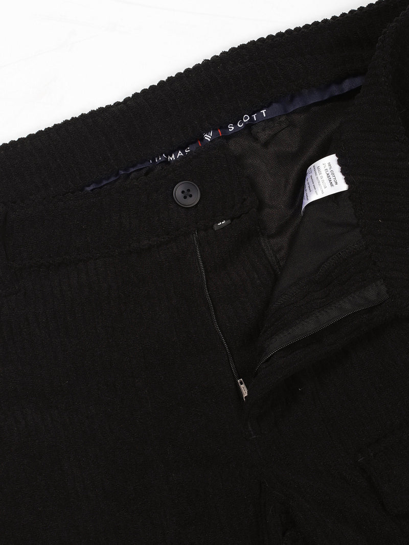 Thomas Scott Men Black Smart Straight Fit Corduroy Cargo Trouser
