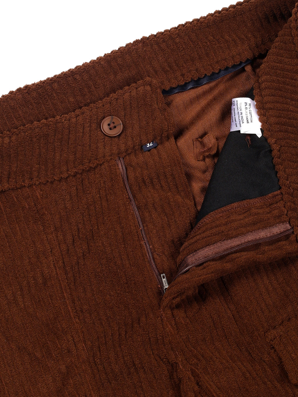 Thomas Scott Men Brown Smart Straight Fit Corduroy Cargo Trouser