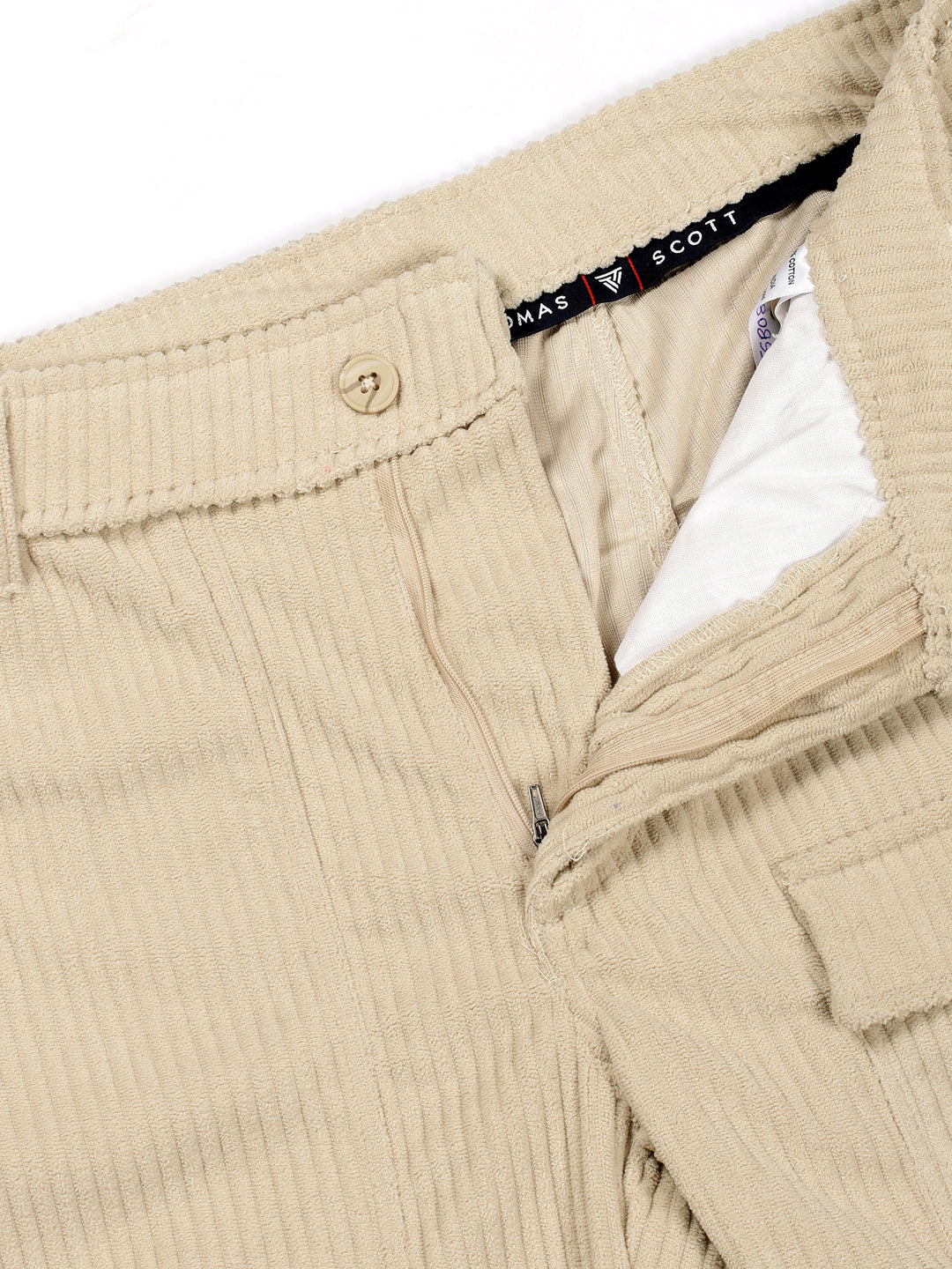 Thomas Scott Men Fawn Smart Straight Fit Corduroy Cargo Trouser