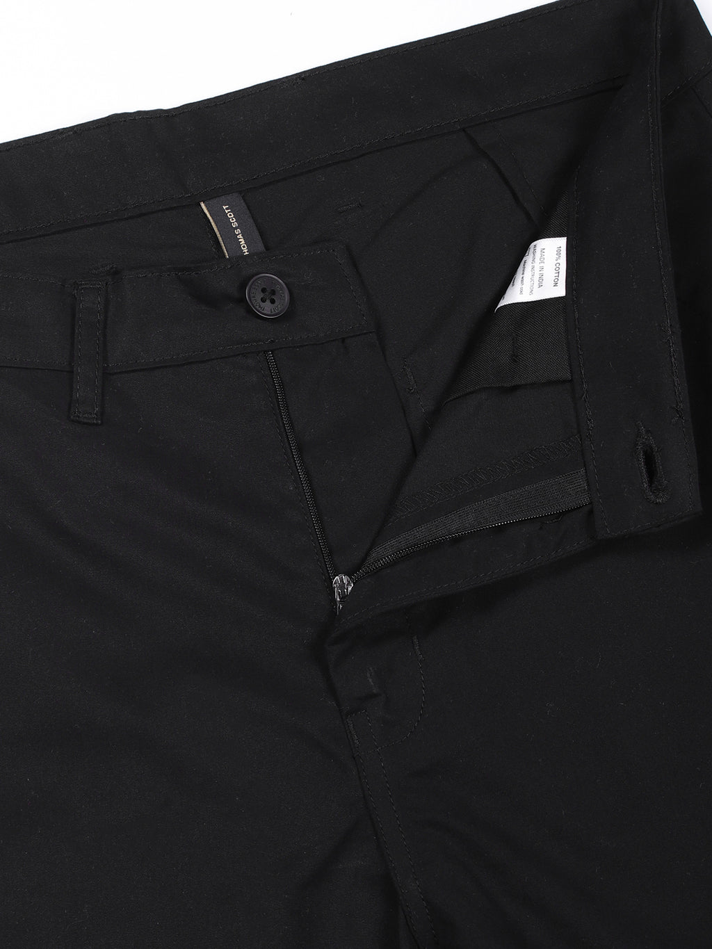 Thomas Scott Men Black Cotton Mid-Rise Original Cargo Trouser