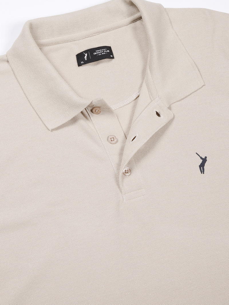 Thomas Scott Men Beige Solid Polo Collar T-shirt
