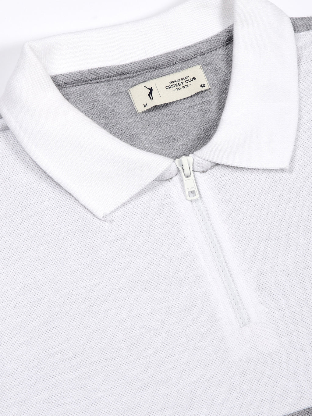 Grey Melange Colourblocked Polo Collar Cotton T-shirt